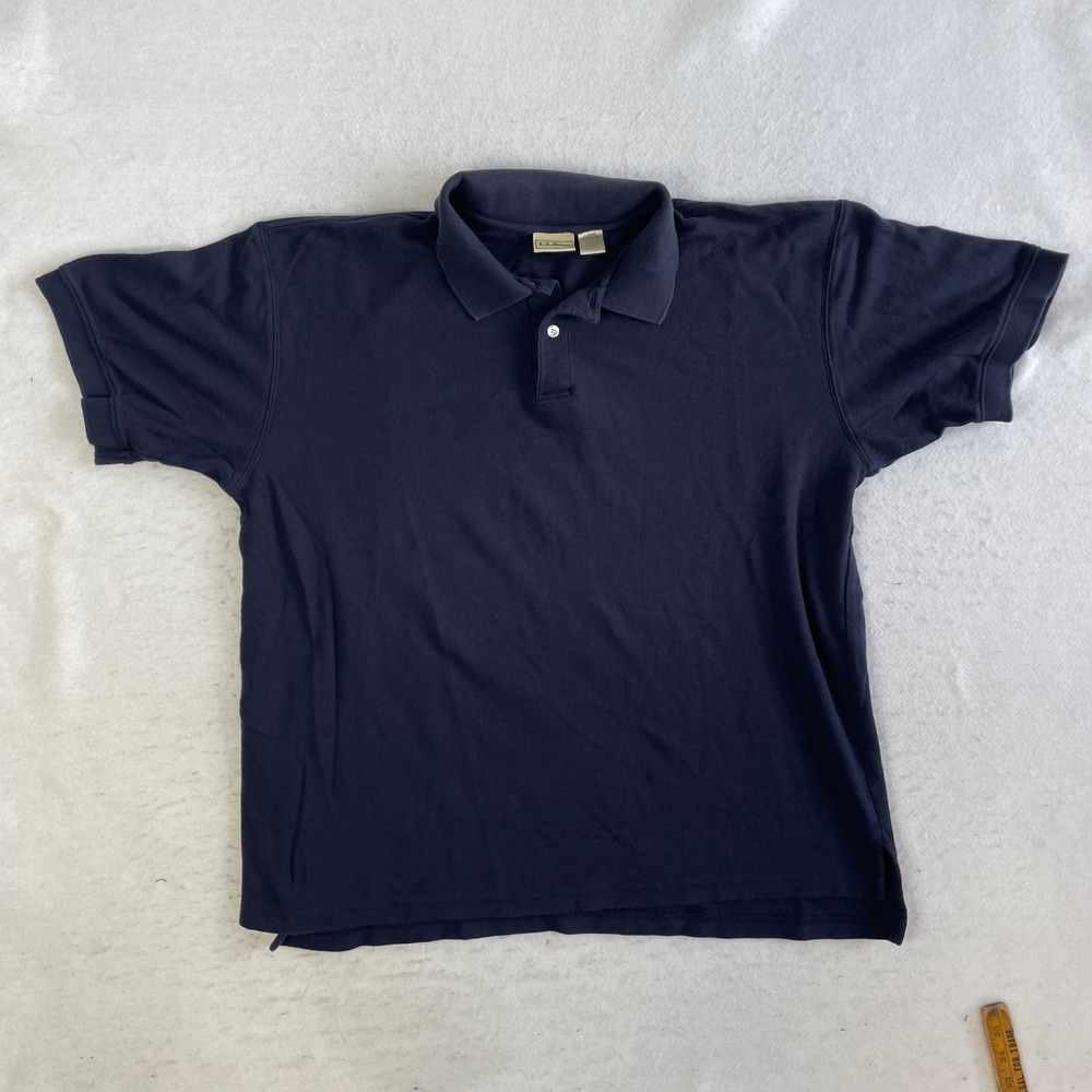 LL Bean Polo Shirt Mens Large Navy Blue Pique‎ Cotton Short Sleeve T220